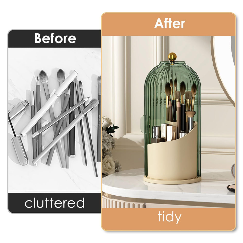 YOOLENS three-section storage separates brushes for tidy vanity organization.