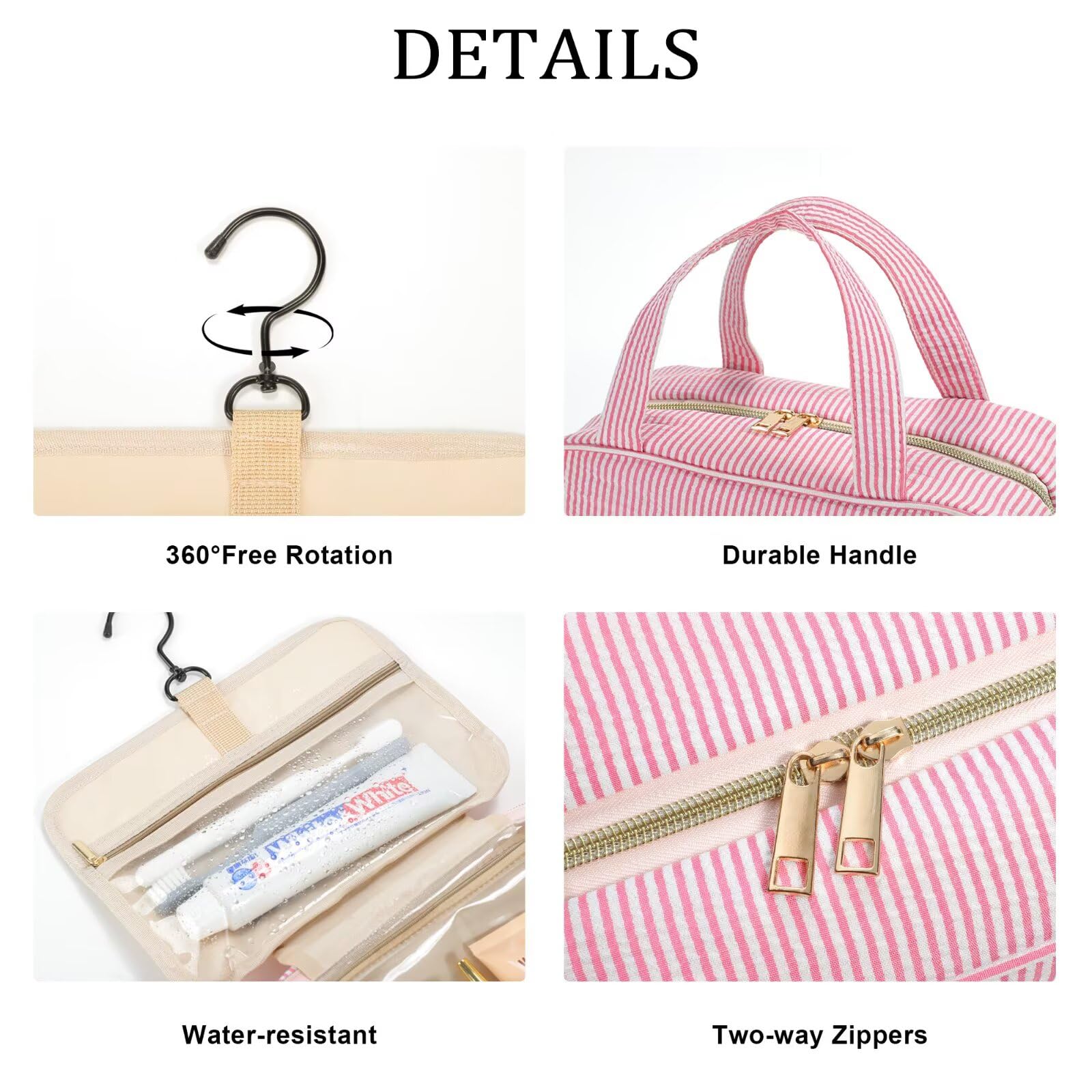 YOOLIFE Hanging Toiletry Bag four-compartment layout keeps items upright and tidy.