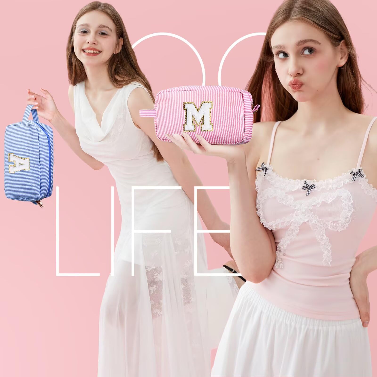 YOOLIFE Initial Cosmetic Bag zipper detail for durable easy-access storage