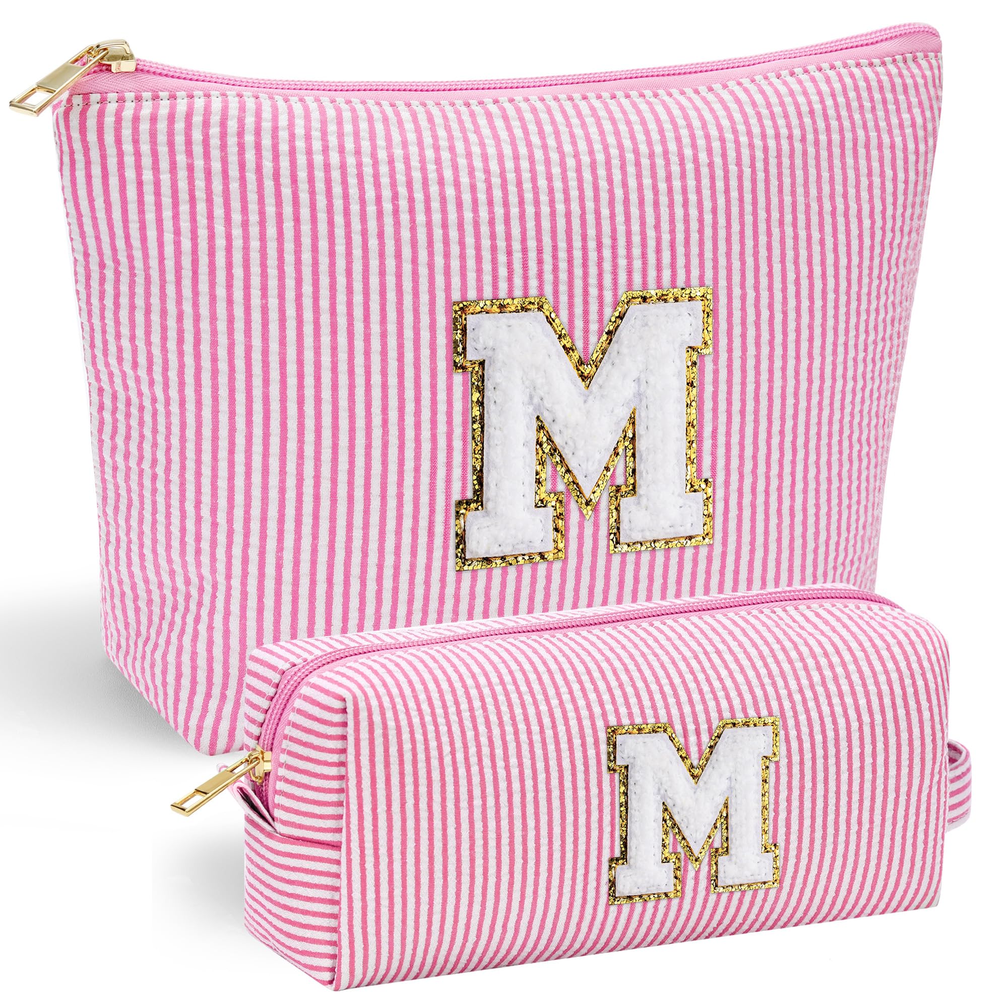 YOOLIFE initial makeup bag with chenille front for personalized style