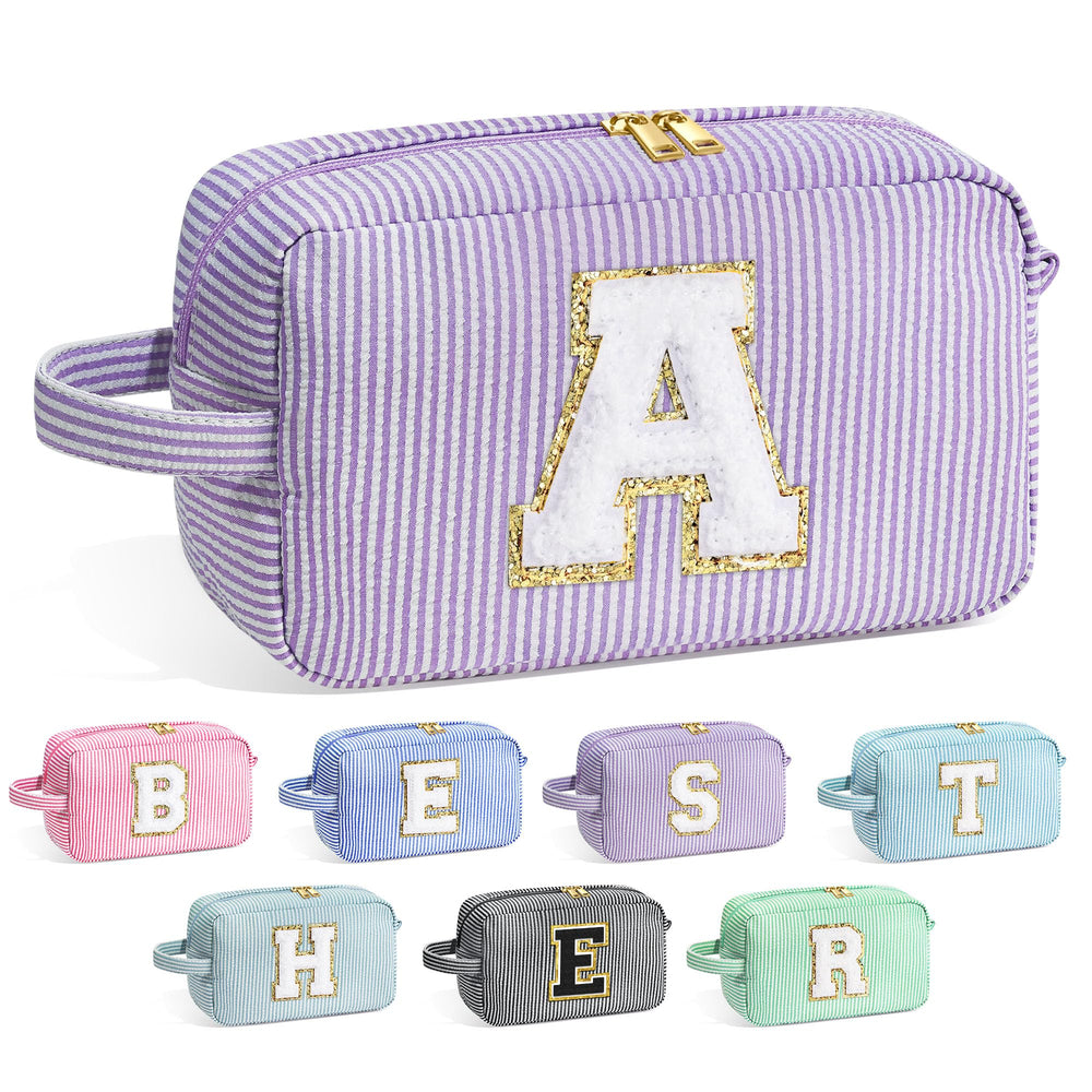 YOOLIFE initial makeup bag front view with organized compartments for cosmetics