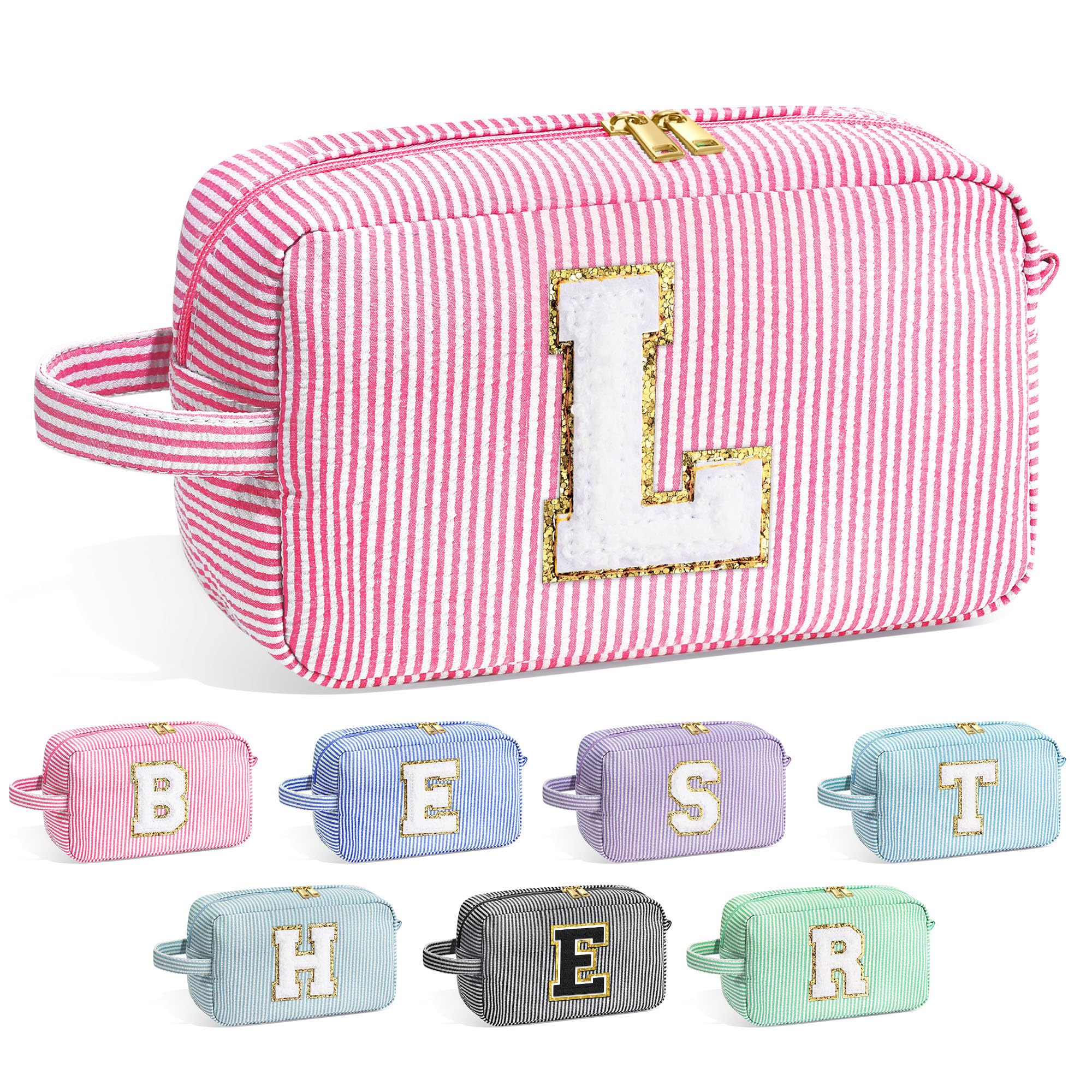YOOLIFE initial makeup bag with Letter L in pink front for personalized gifting