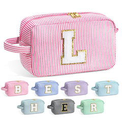 YOOLIFE initial makeup bag with Letter L in pink front for personalized gifting