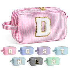 YOOLIFE initial pink makeup bag front view for organized travel makeup storage.