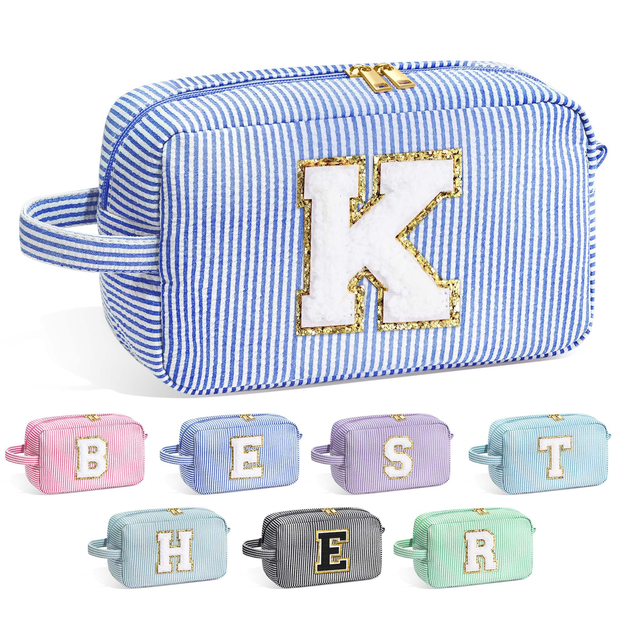 YOOLIFE makeup bag blue front view showing organized cosmetics for travel.