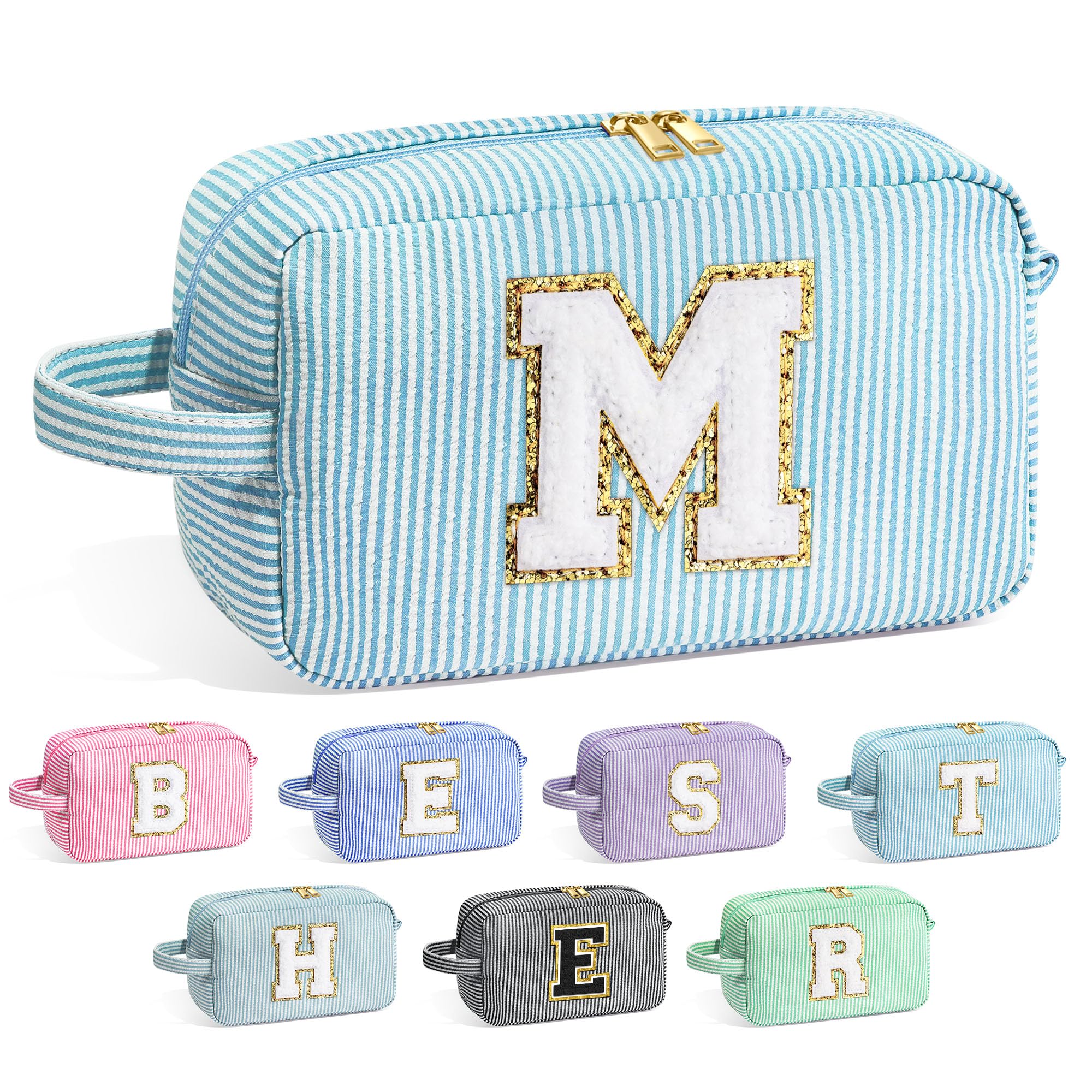 YOOLIFE monogram initial makeup bag front view for teens daily organization