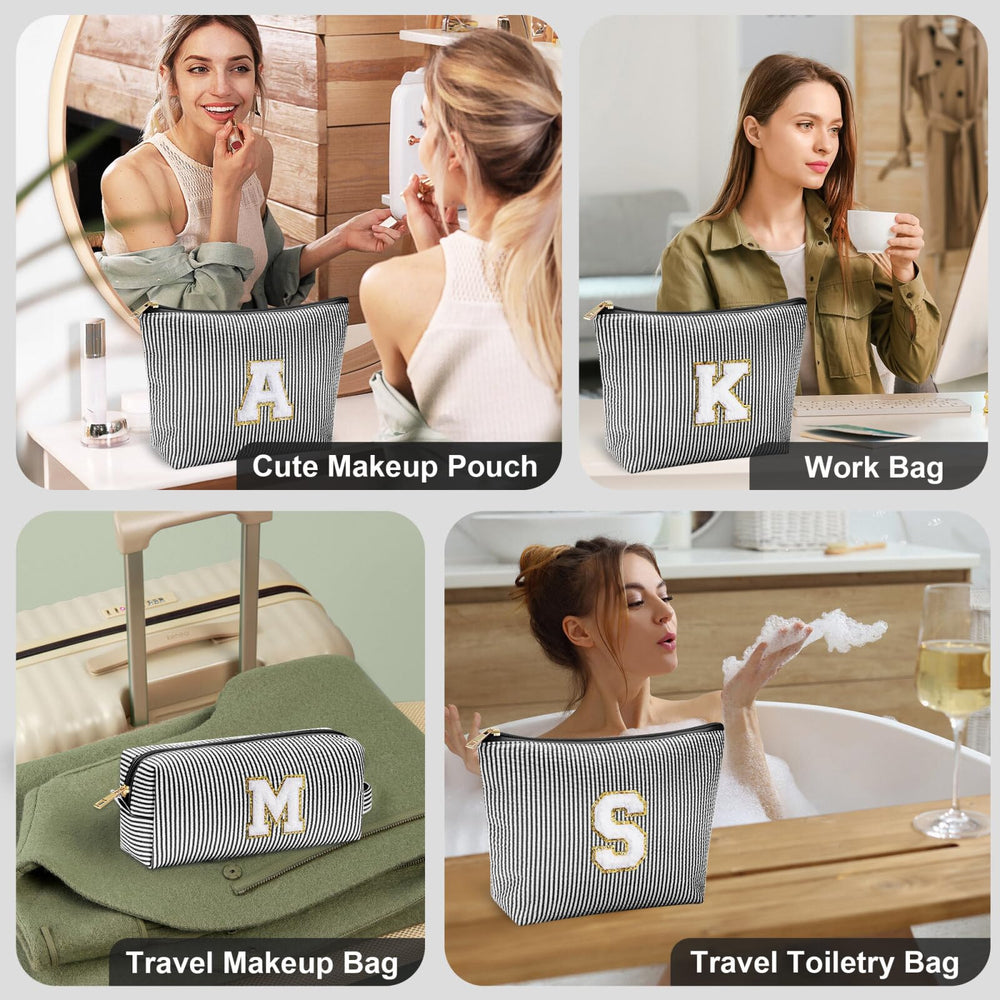 YOOLIFE monogram makeup bag back-stitch detail highlights durable craftsmanship.