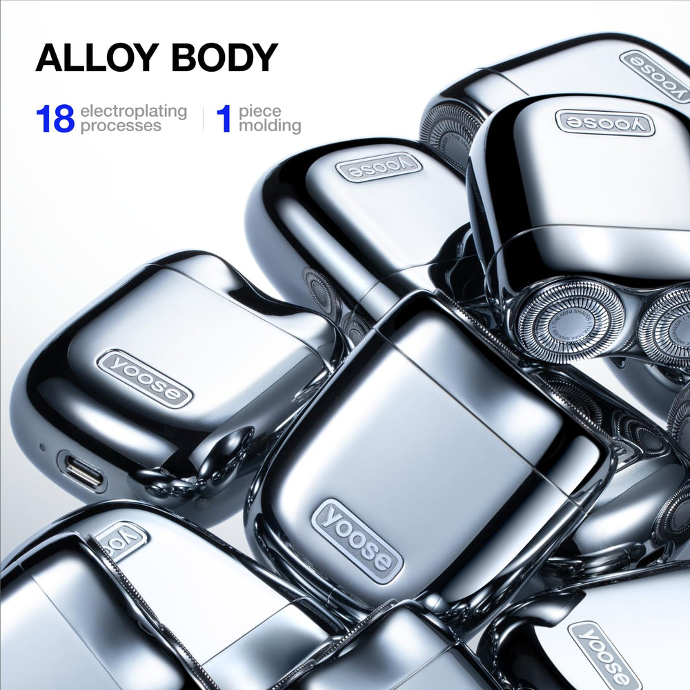 Yoose Alloy Mini Shaver with 8,000 RPM motor delivers fast shaving.