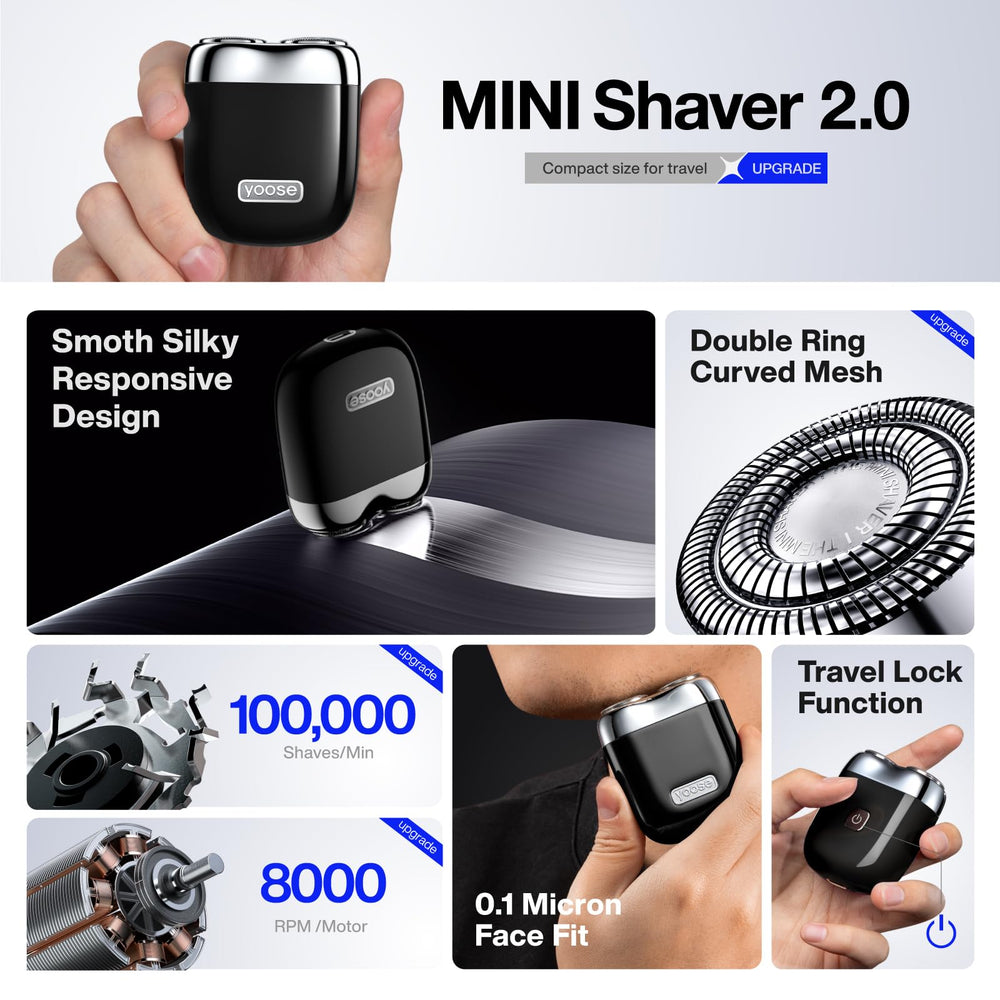 yoose Alloy Mini Shaver IPX7 waterproof design supports wet or dry shaving.