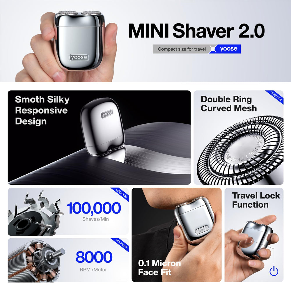 Yoose Alloy Mini Shaver USB-C charging supports up to 60 minutes cordless use.