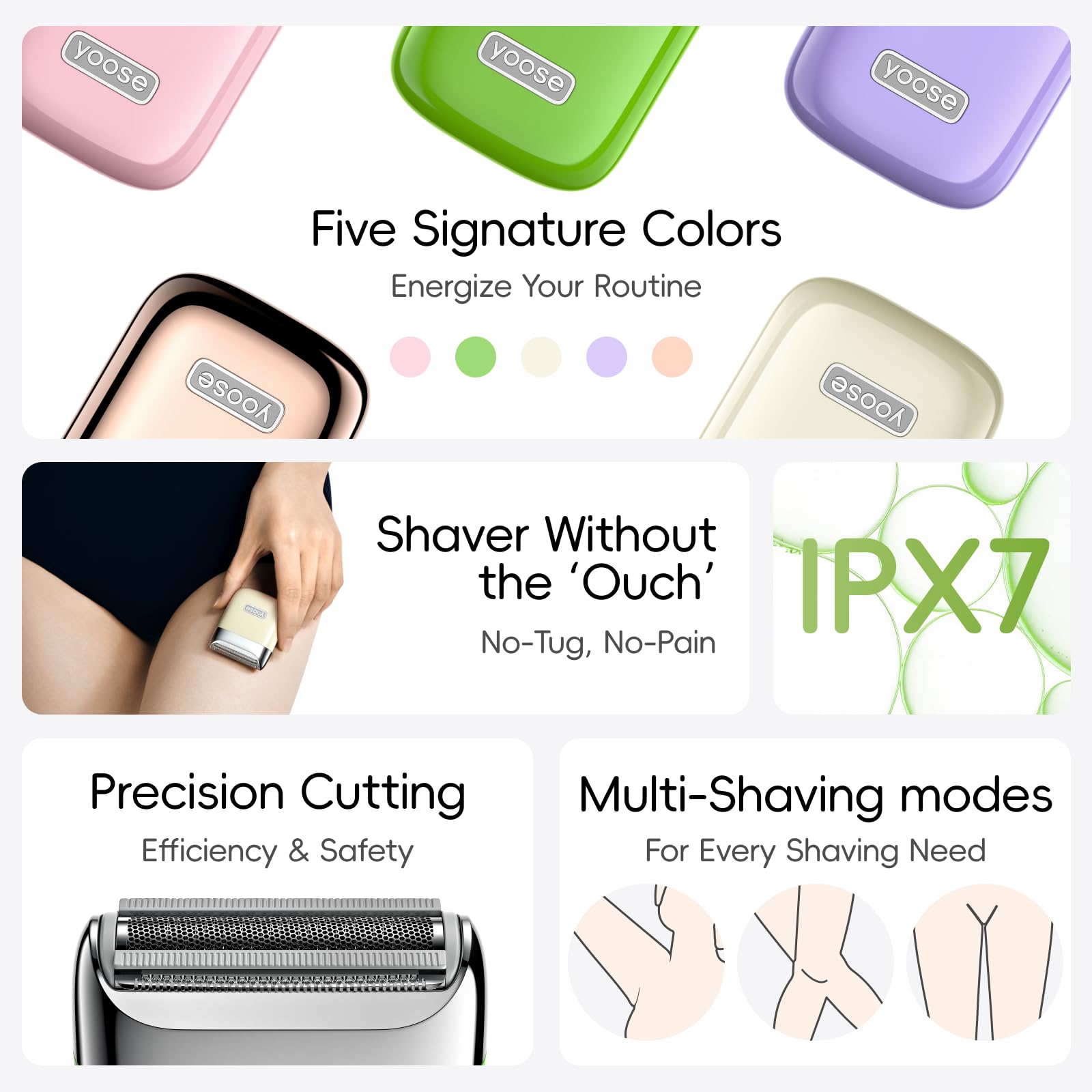Yoose electric razor women easy-clean-water-rinse keeps hygiene with simple rinsing after use.