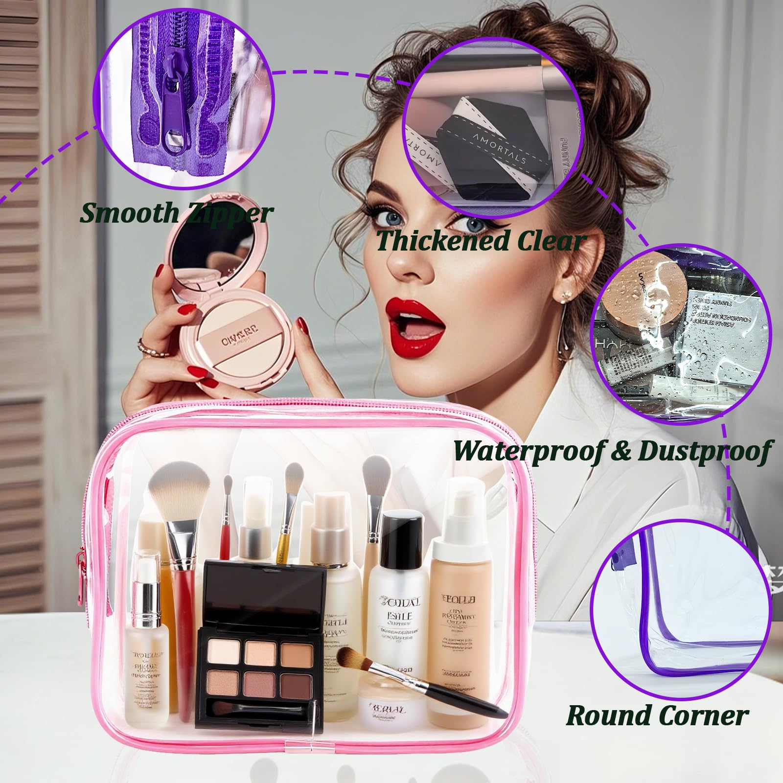 YOQIVEXU vinyl clear pouch highlights products while protecting contents from splashes.