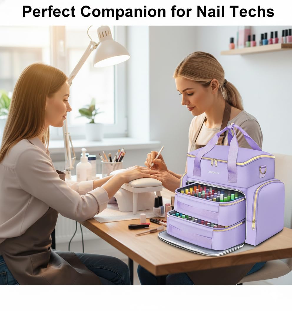 YOREPEK extra large nail polish organizer top compartment, ready for lamp and tools