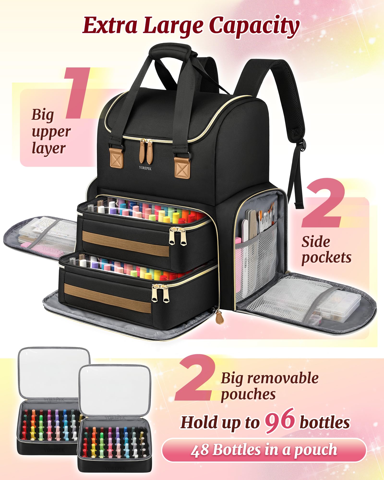 YOREPEK PEVA lined interior is easy to wipe clean after nail powder spills.
