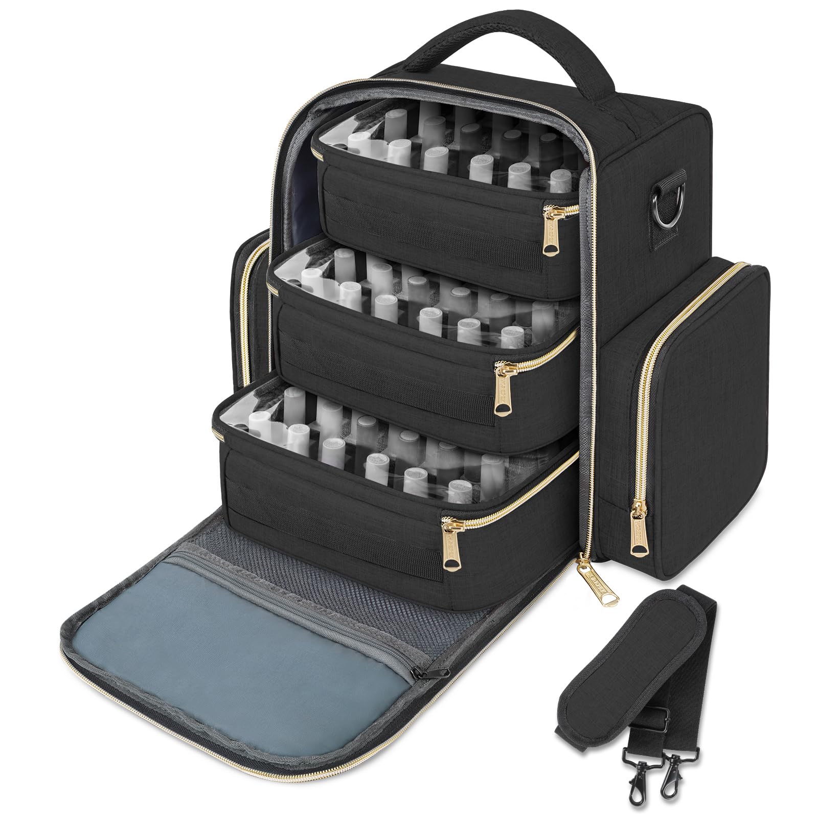 YOREPEK nail polish organizer front view with spacious main compartment for quick access.