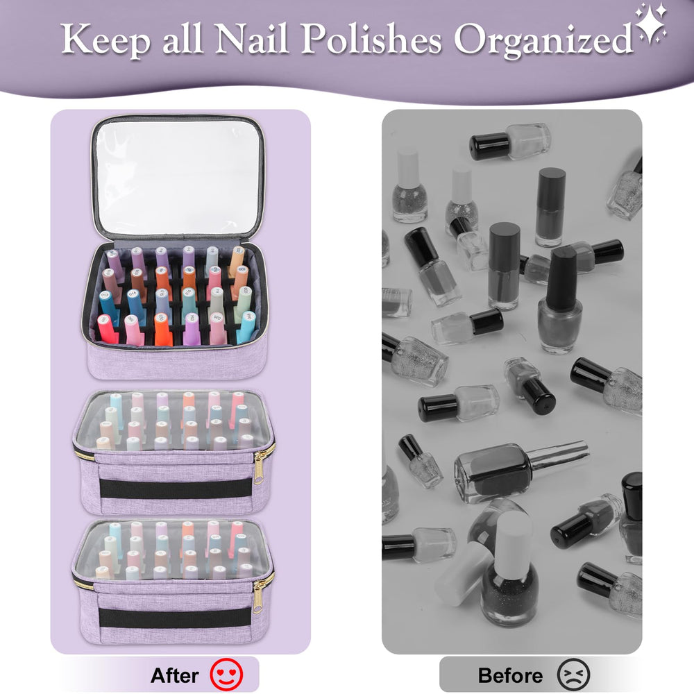 YOREPEK nail polish organizer luggage attachment keeps case secure on trips.