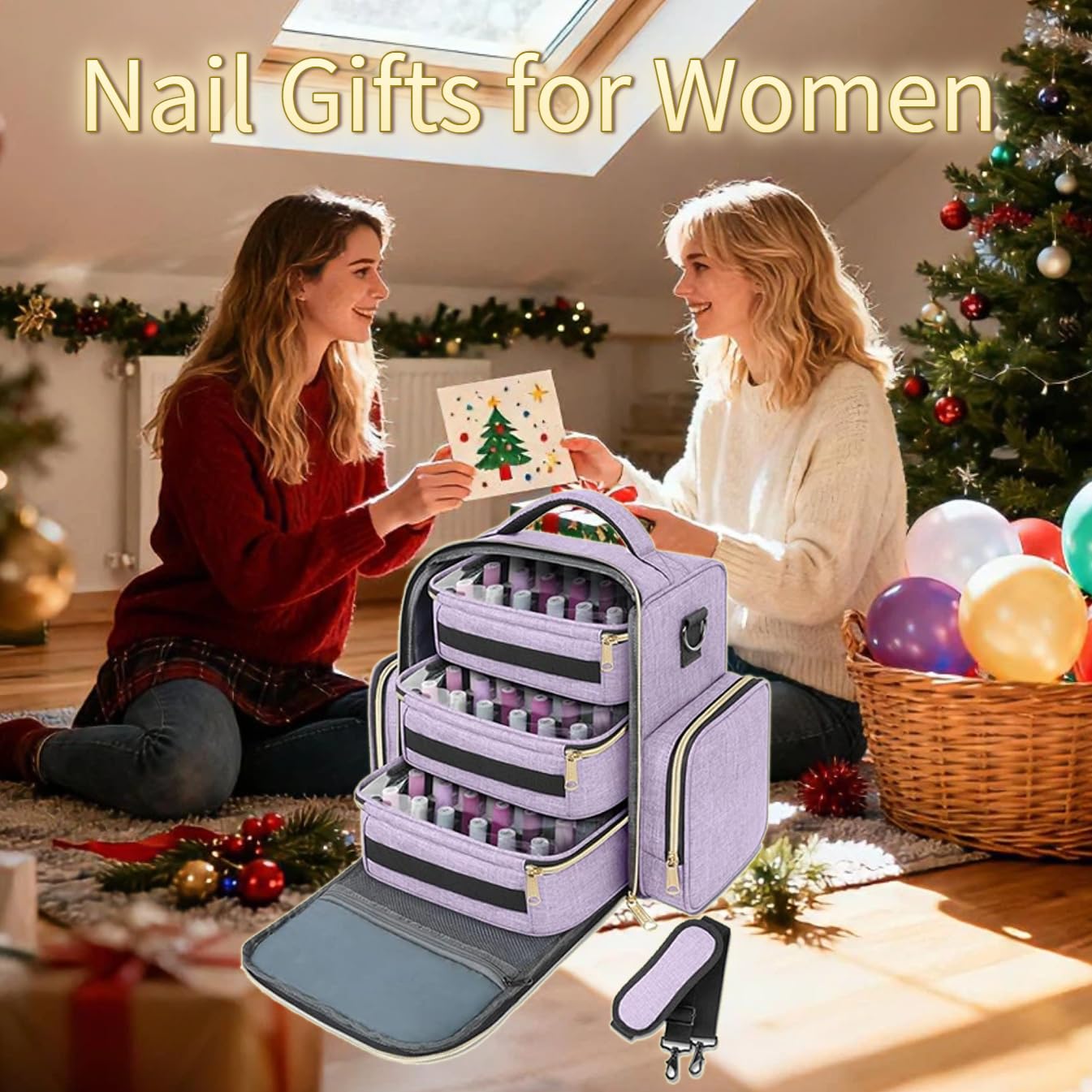 YOREPEK nail polish organizer with three detachable pouches for flexible storage.