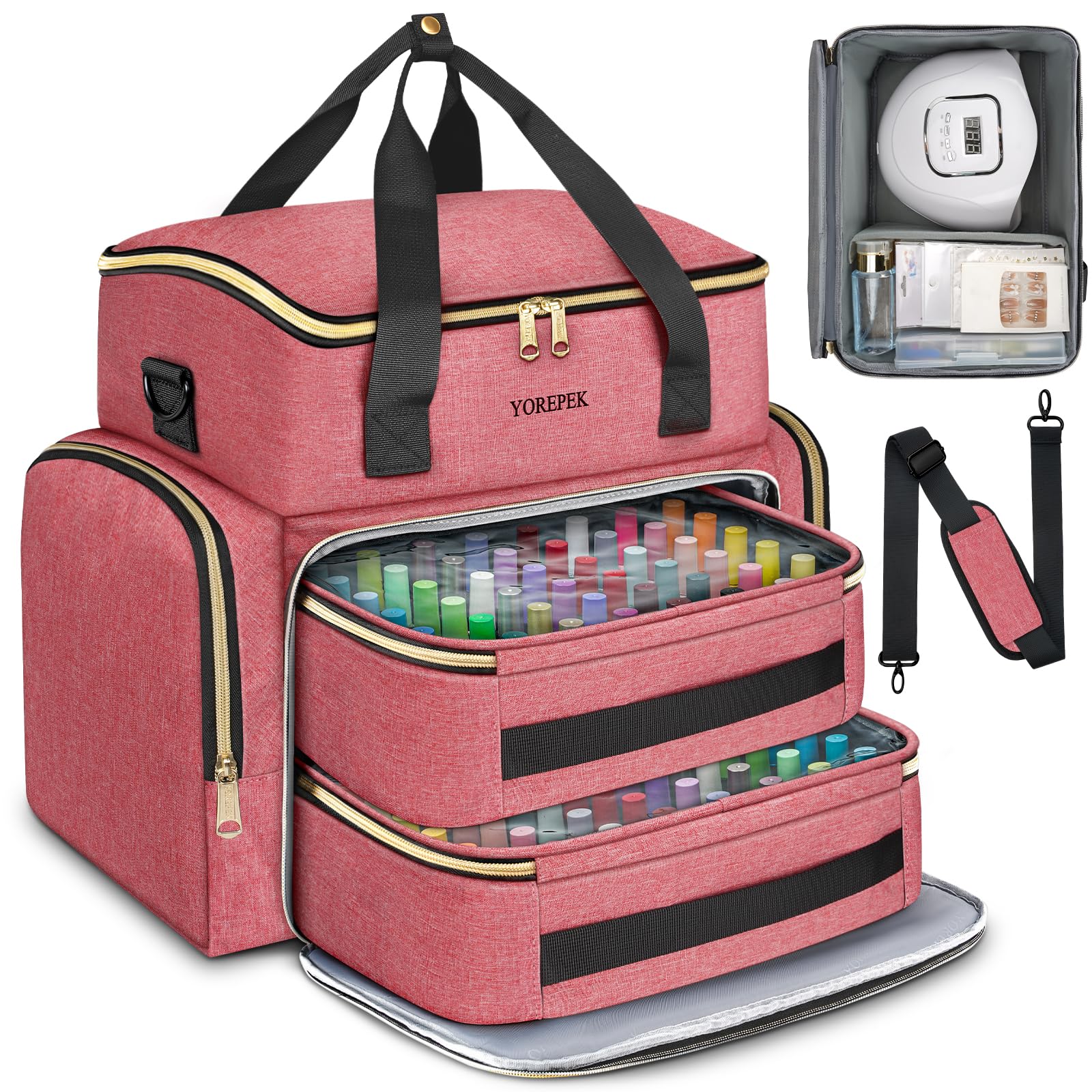 YOREPEK Nail Polish Organizer Case pink color adds style and practicality
