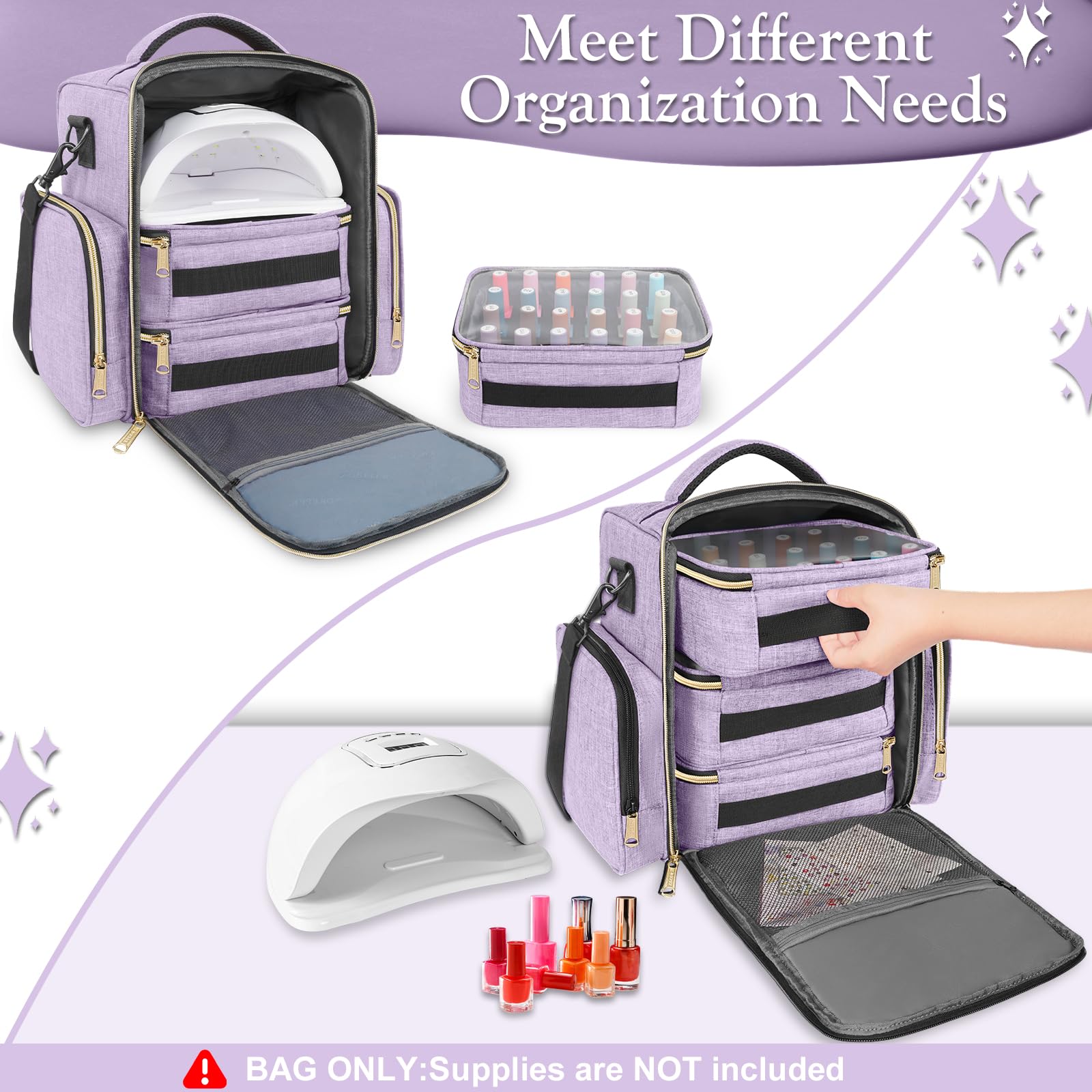 YOREPEK nail polish organizer zippered pockets store tools and brushes.