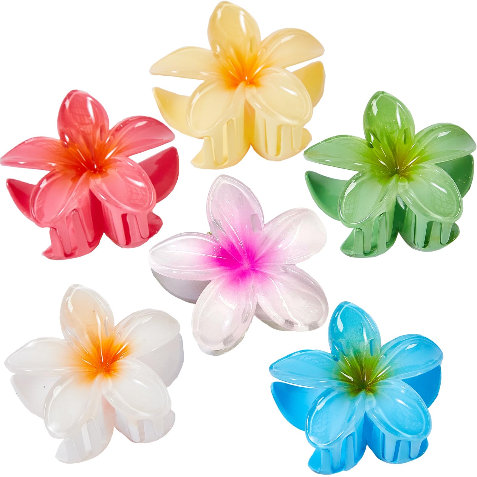 YosaiHom Hawaiian flower claw clip White-Orange-Heart with non-slip grip for all hair types