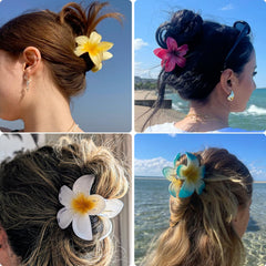 YosaiHom Hawaiian flower claw clip White-Purple-Heart secure hold for daily wear