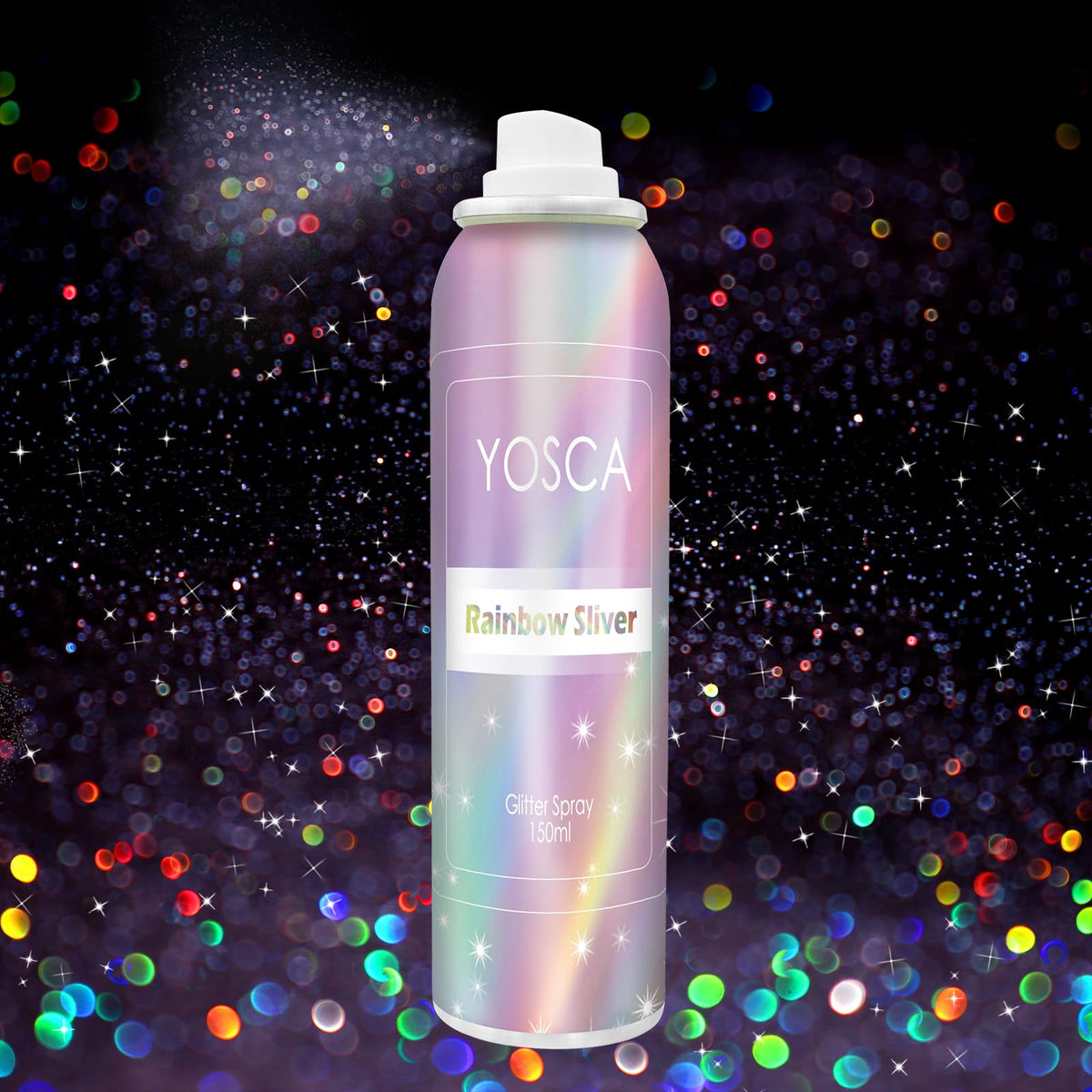 YOSCA Body Glitter Spray 150ml bottle shines with festival-ready shimmer.