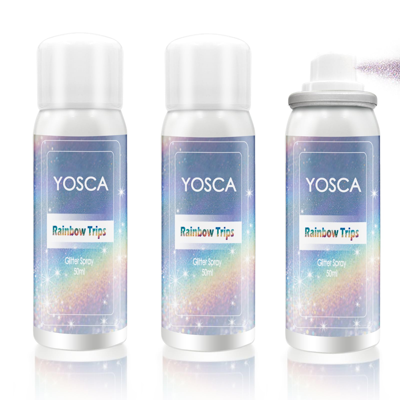 Yosca glitter spray 3pack bottles for portable shimmer on the go