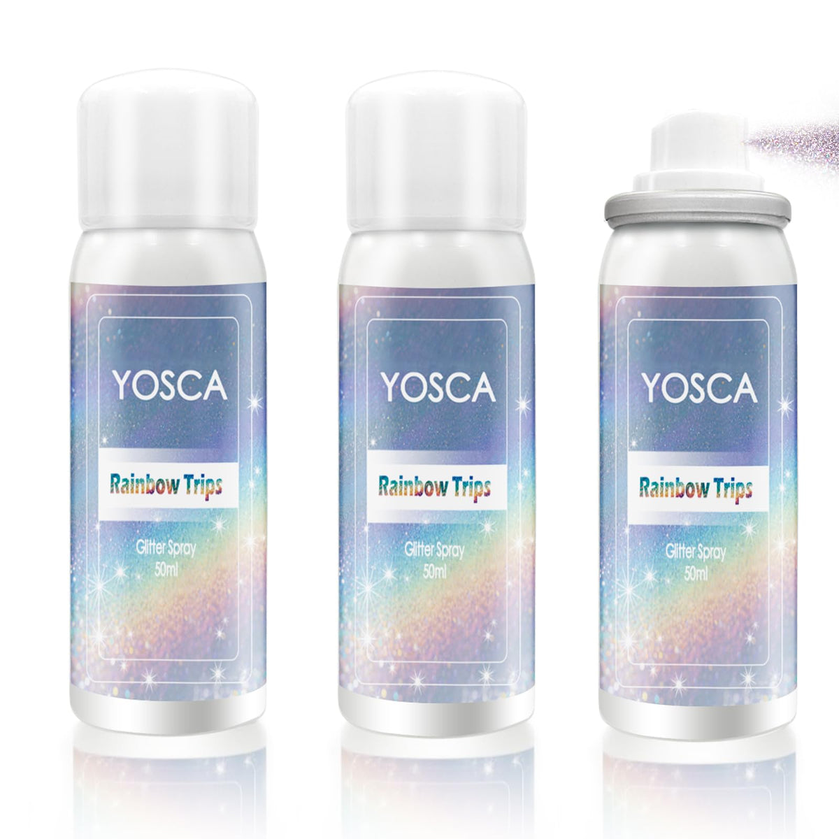 Yosca glitter spray 3pack bottles for portable shimmer on the go