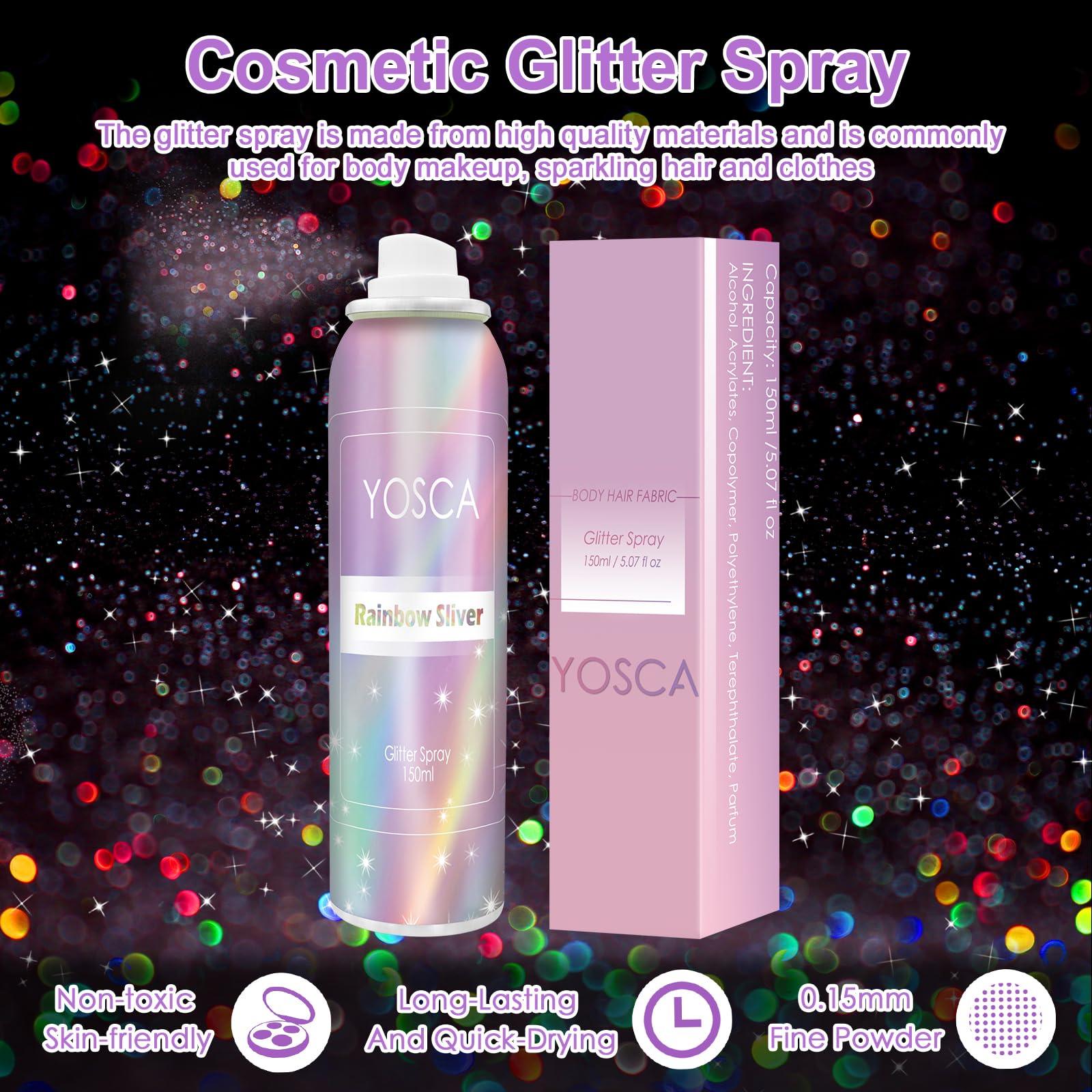 YOSCA glitter spray on hair creates radiant sparkle for styling.