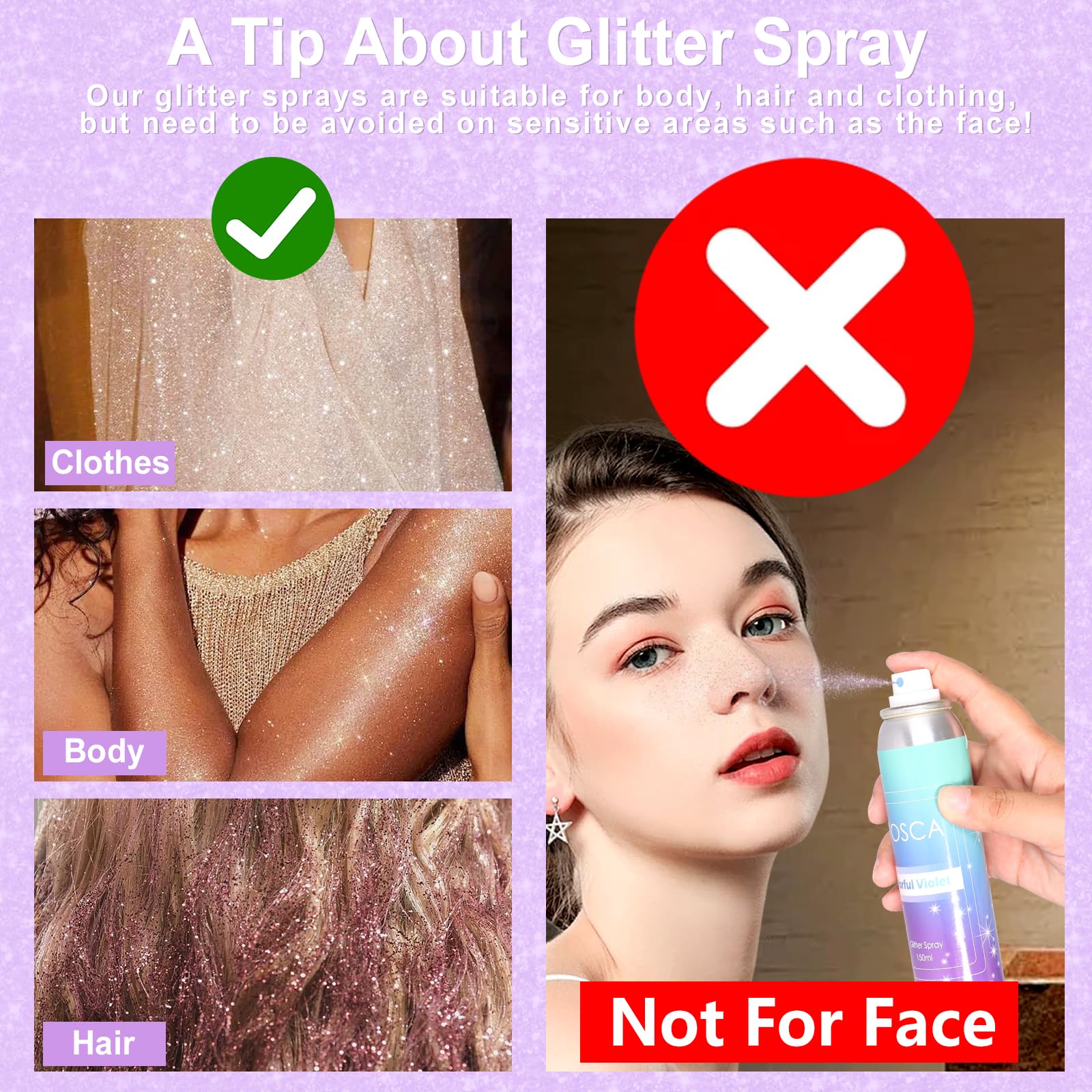 YOSCA glitter spray on skin adds a subtle, lasting glow.