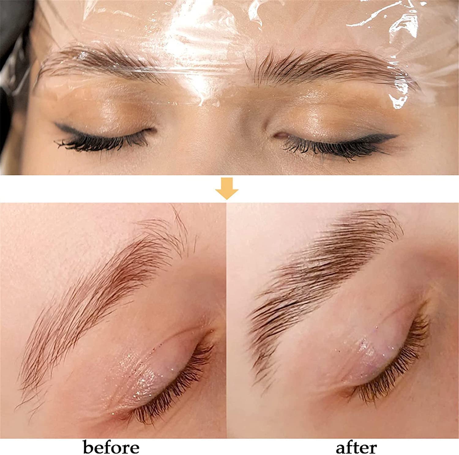 YOSDA Brow Lamination Kit component close-up detailing ingredients and tools.