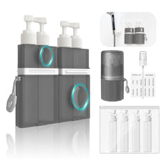 YOTIME 4in1 travel bottles set attached to smooth tile for convenient access.