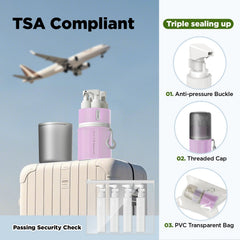 YOTIME leak-proof travel bottles highlight built-in anti-squeeze clips to prevent spills during flights.