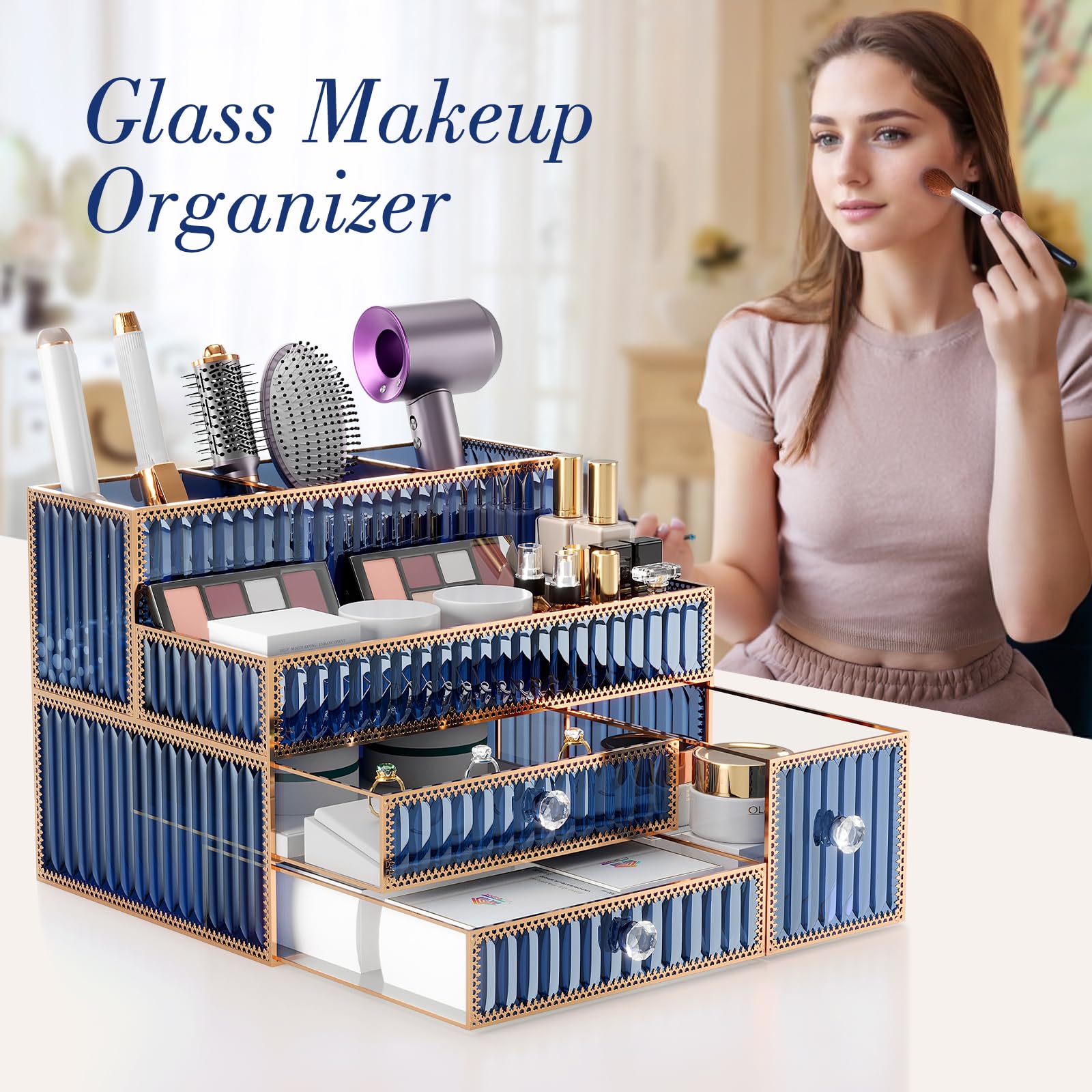 Youdepot makeup organizer blue hair-tools display keeps styling tools organized