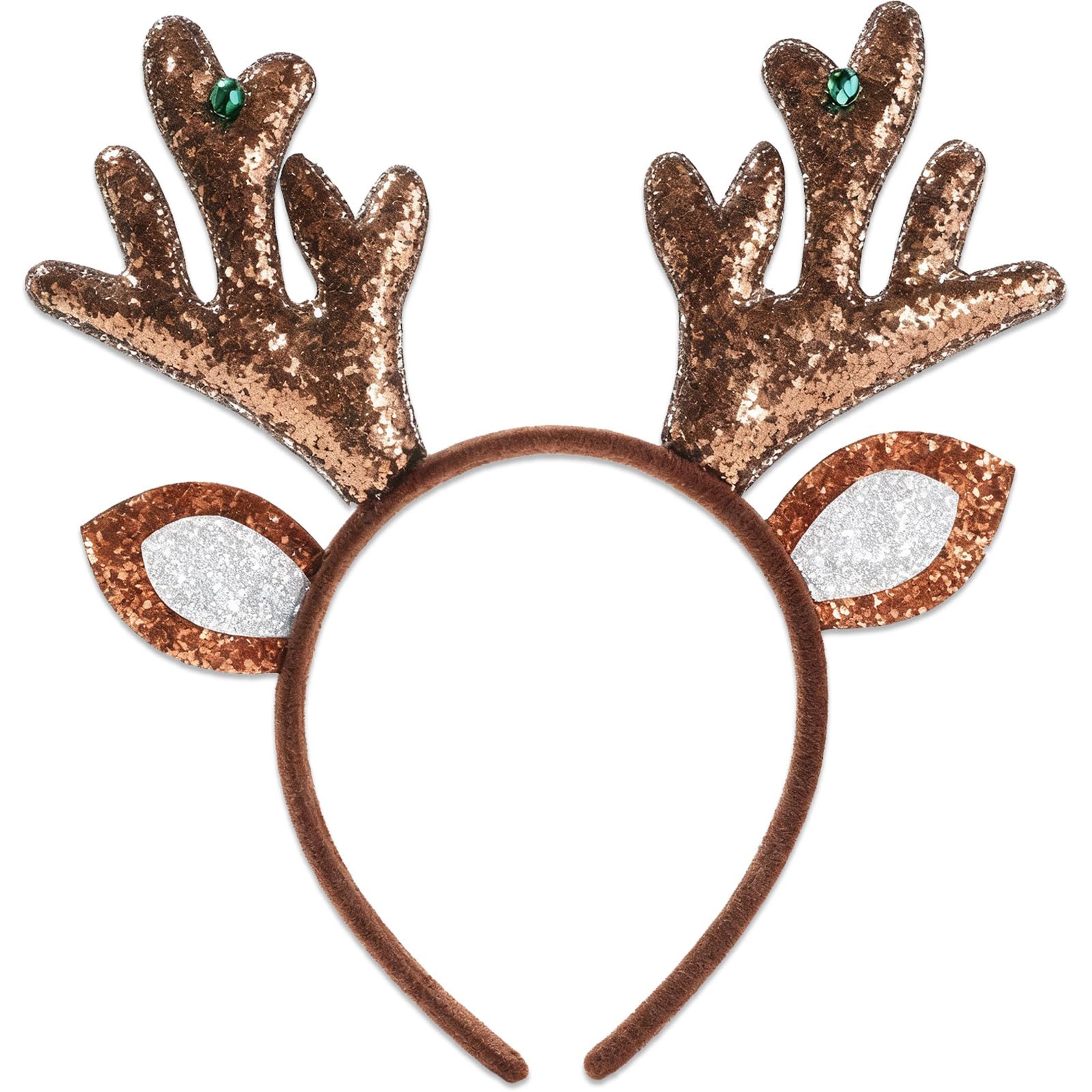YOUDICT Christmas Antlers Headband with brown sequins and antlers for a festive cosplay look.