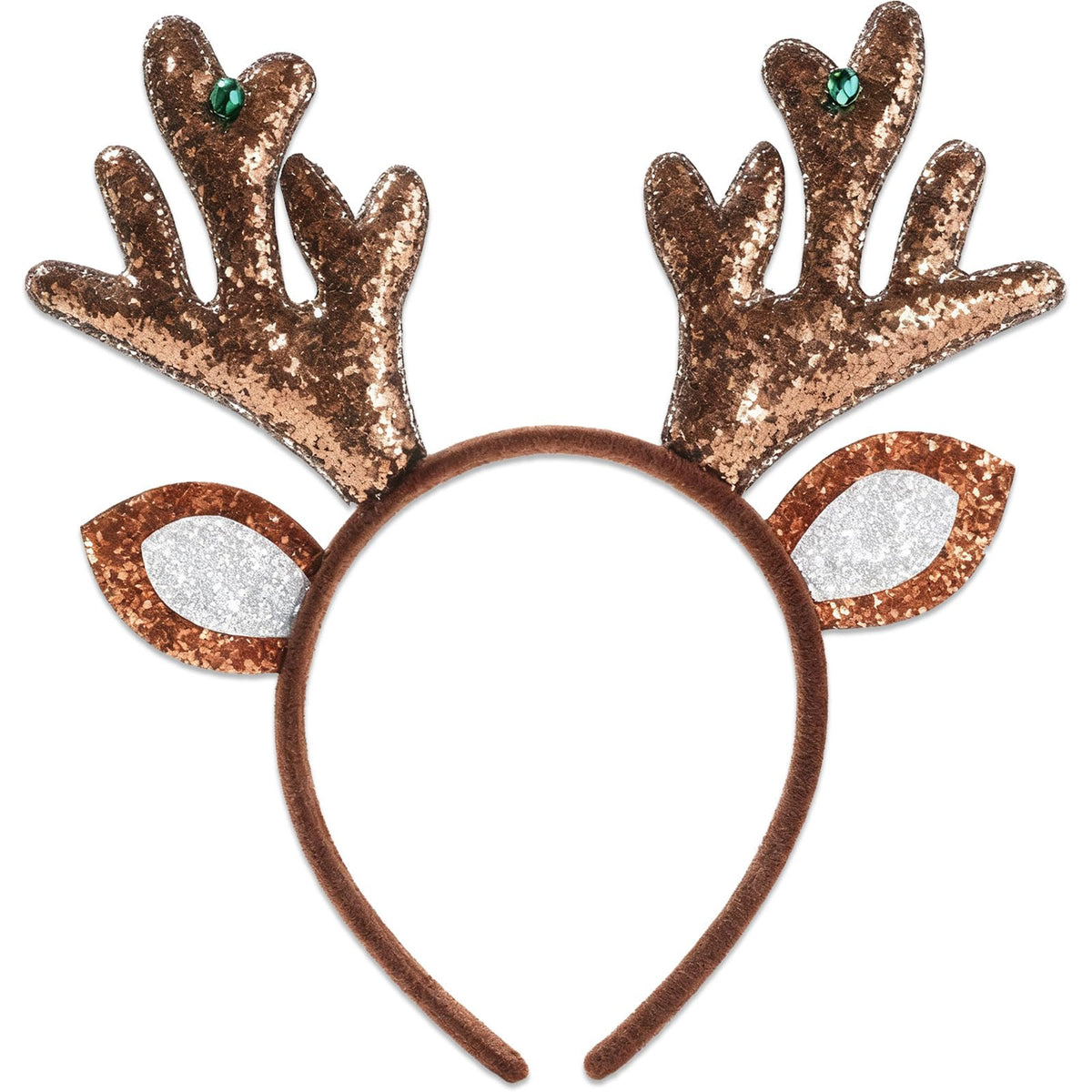 YOUDICT Christmas Antlers Headband with brown sequins and antlers for a festive cosplay look.