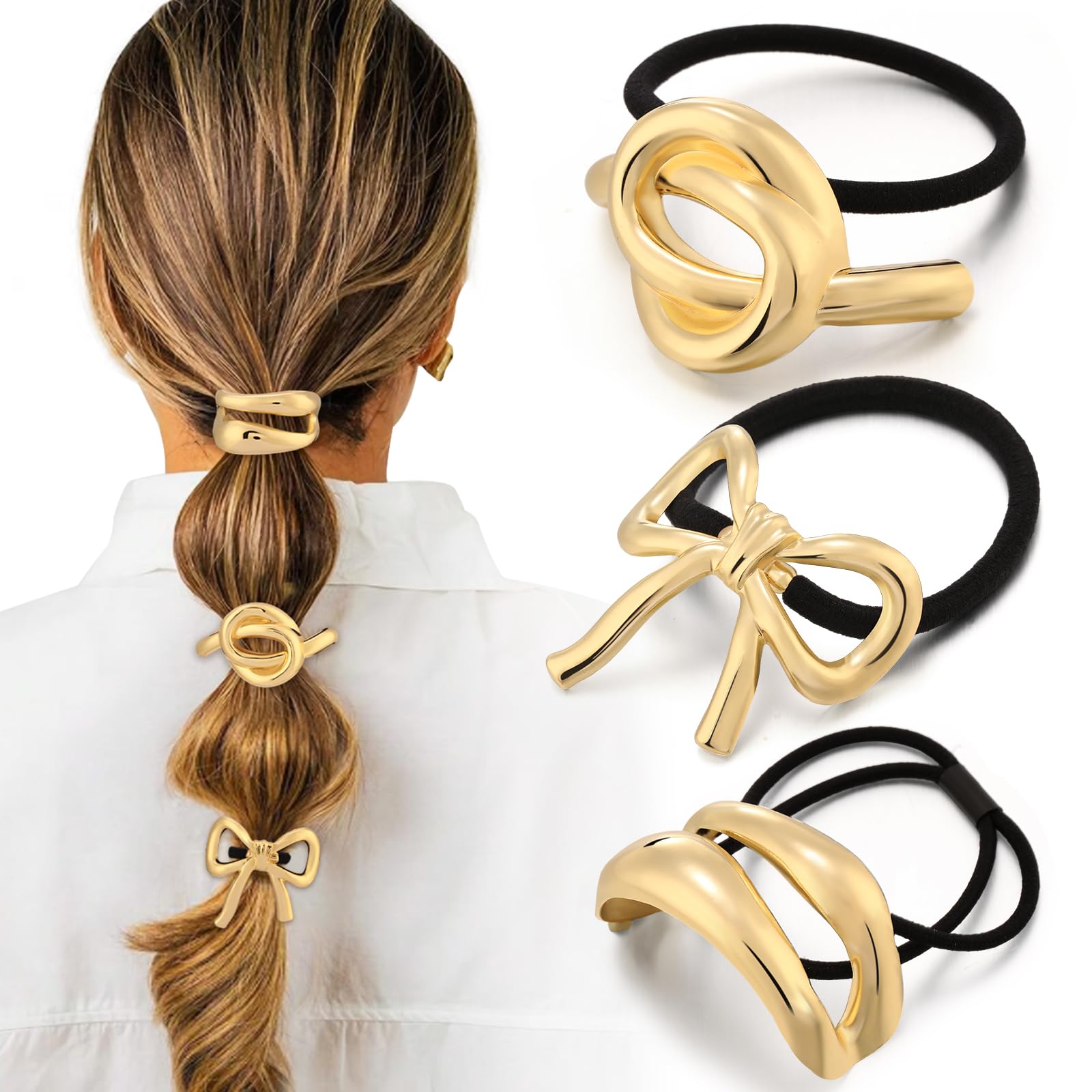 Yougeigy gold hair ties stretchy-durable secure daily wear without snagging