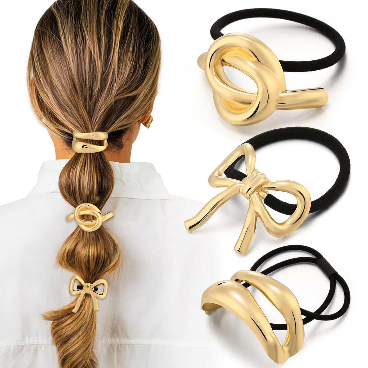 Yougeigy gold hair ties stretchy-durable secure daily wear without snagging