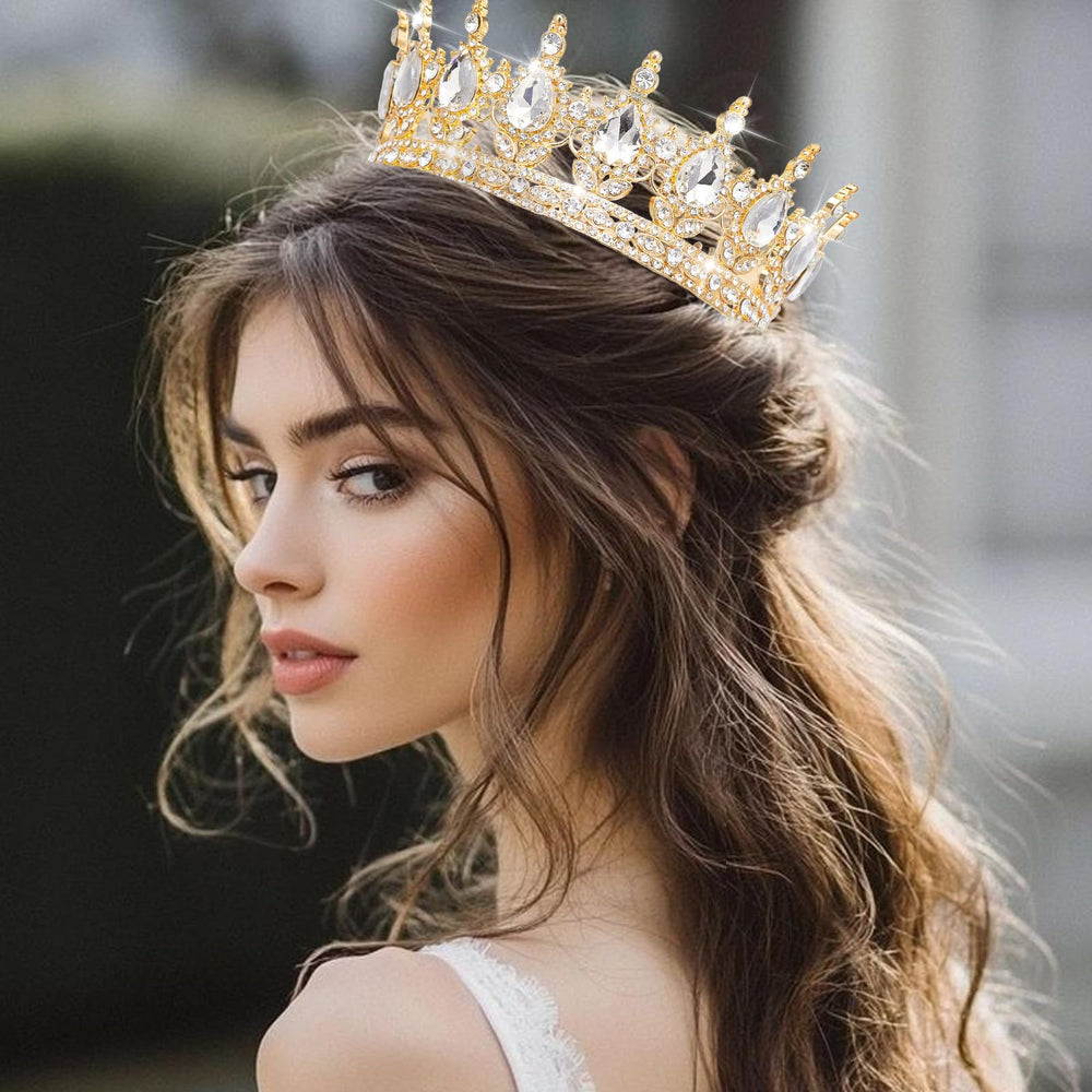 YOUlDIANZI cosplay crown rhinestone gold full glam touch for parties.