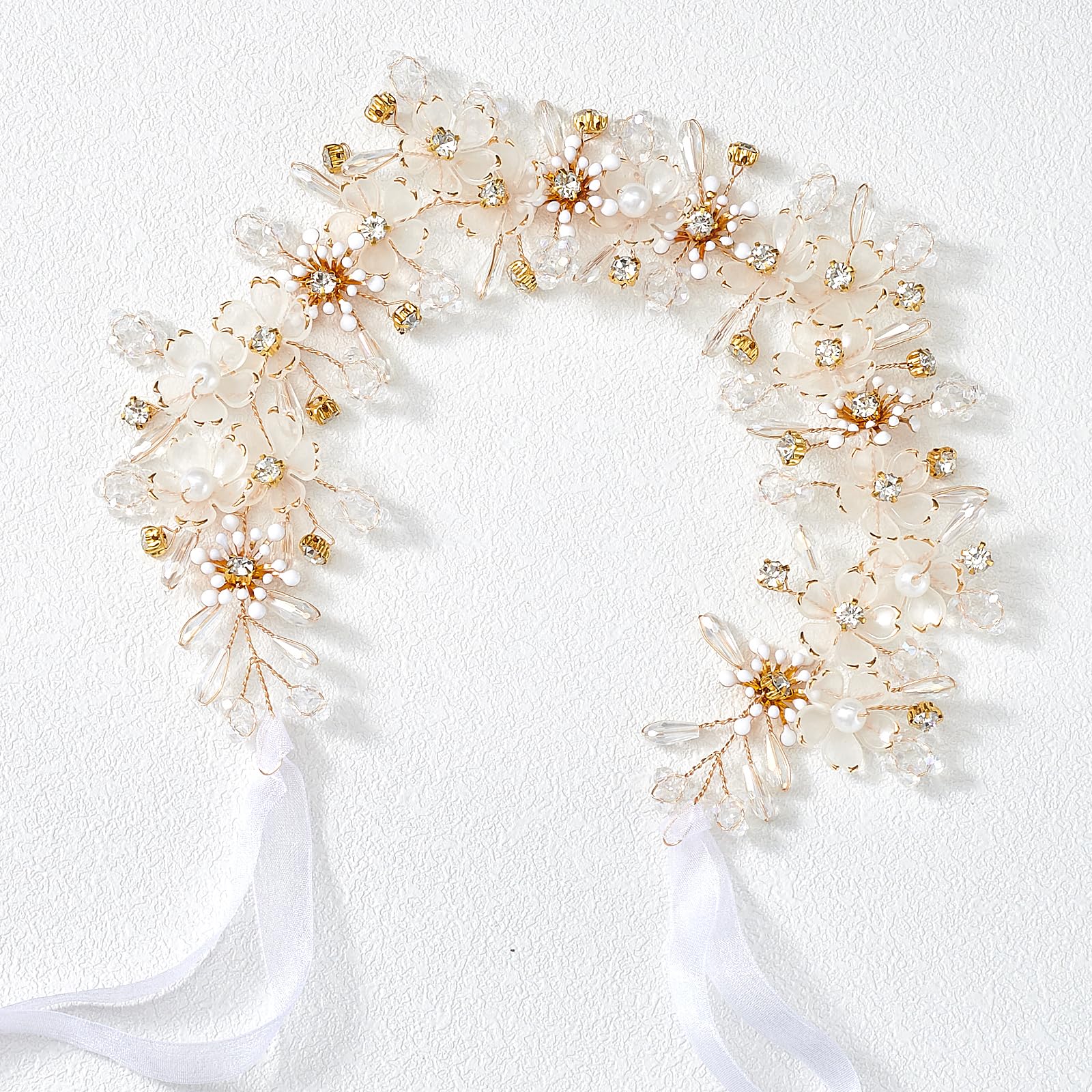 YOUlDIANZI Flower Princess Headpiece closeup pearls for elegant wedding day sparkle