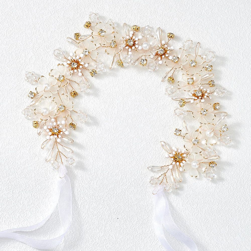 YOUlDIANZI Flower Princess Headpiece closeup pearls for elegant wedding day sparkle