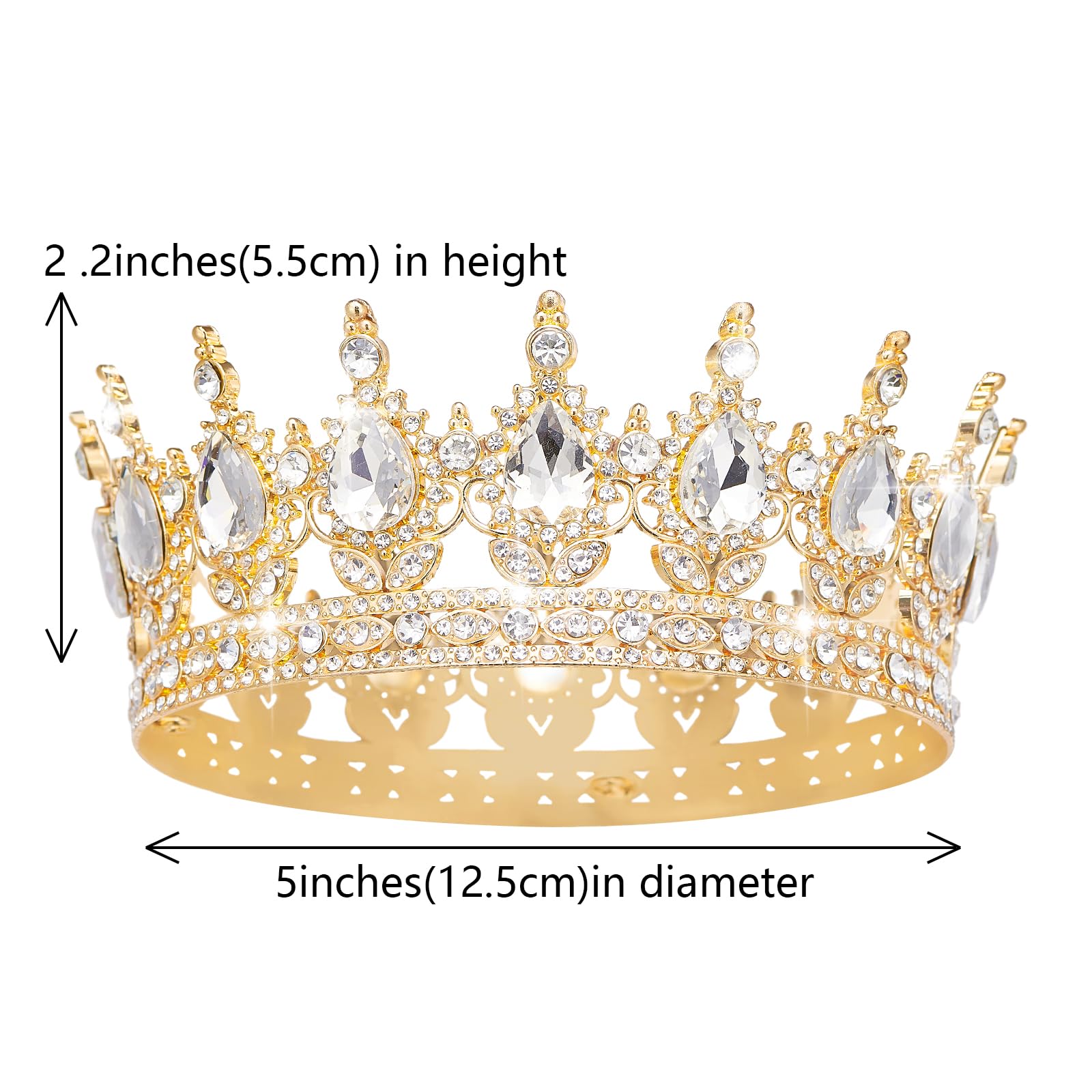 YOUlDIANZI queen crown rhinestone gold white side view shows secure fit for elegant events.