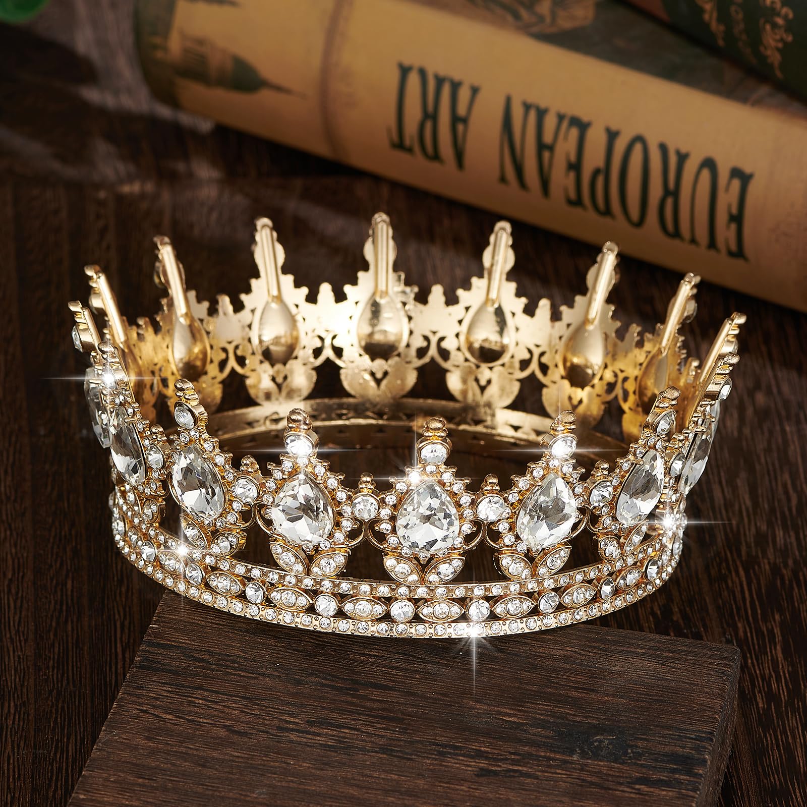 YOUlDIANZI wedding crown rhinestone gold 2.7in height for regal poise.