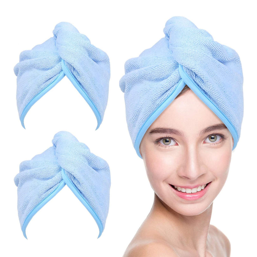 YoulerTex microfiber hair towel blue front view demonstrates fast moisture absorption.