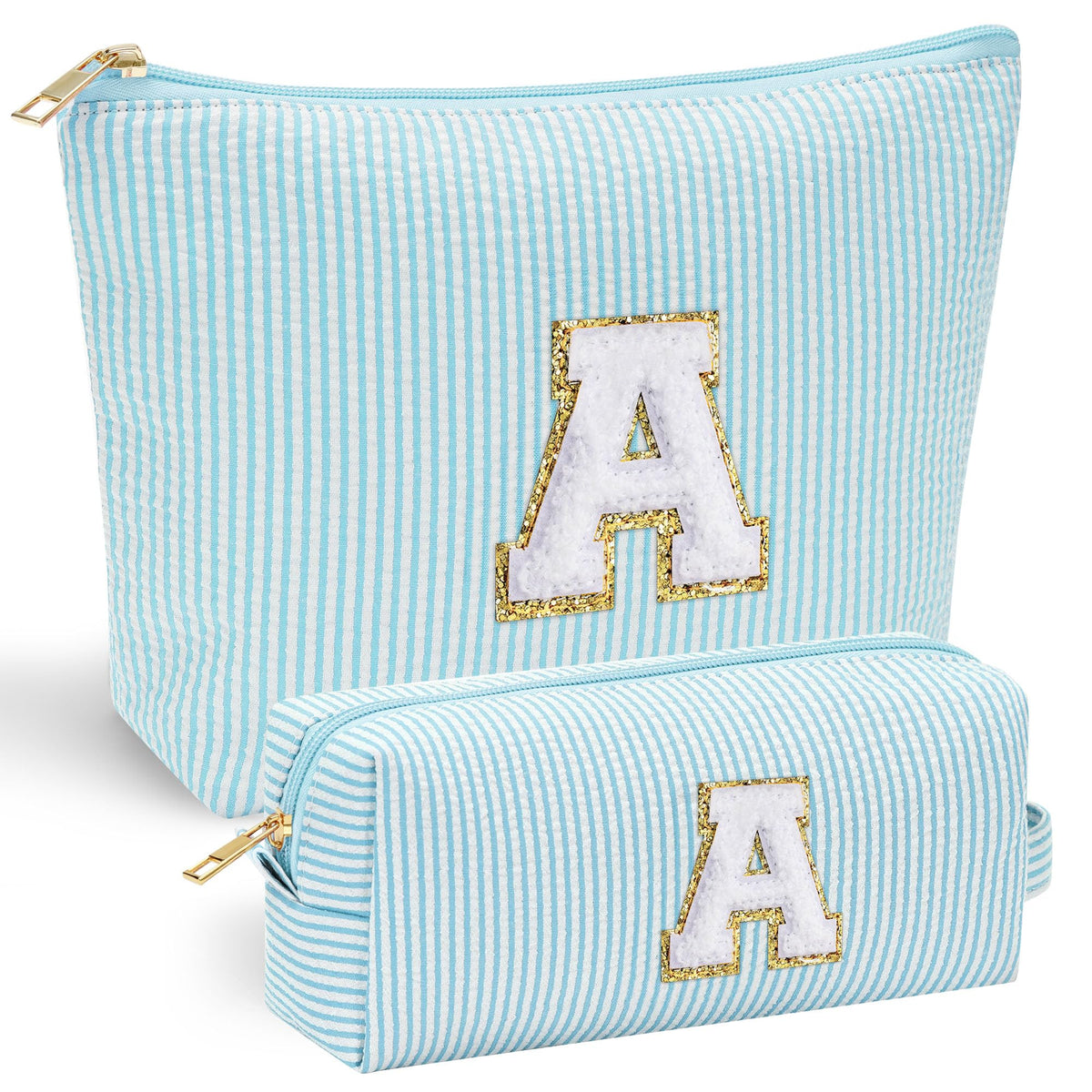 YOOLIFE makeup bag front with chenille initial design for a stylish personal touch.