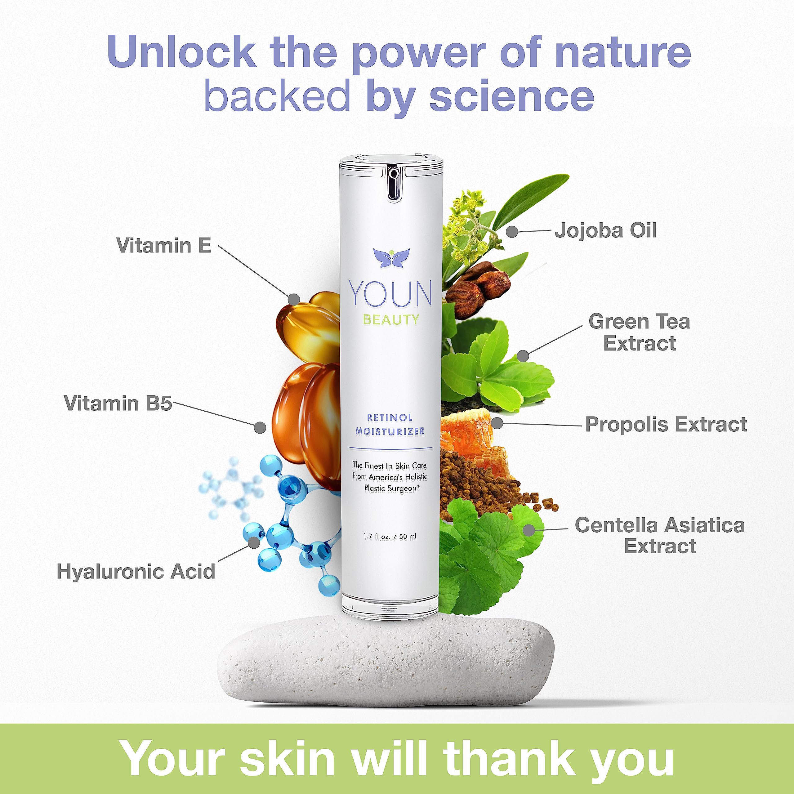 YOUN Beauty retinol night cream green tea extract for calming skin