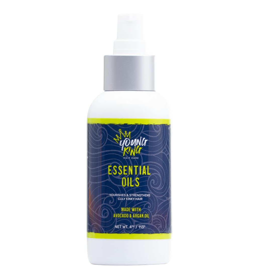 Young King Hair Care front bottle shows kid-friendly essential oils for soft curls