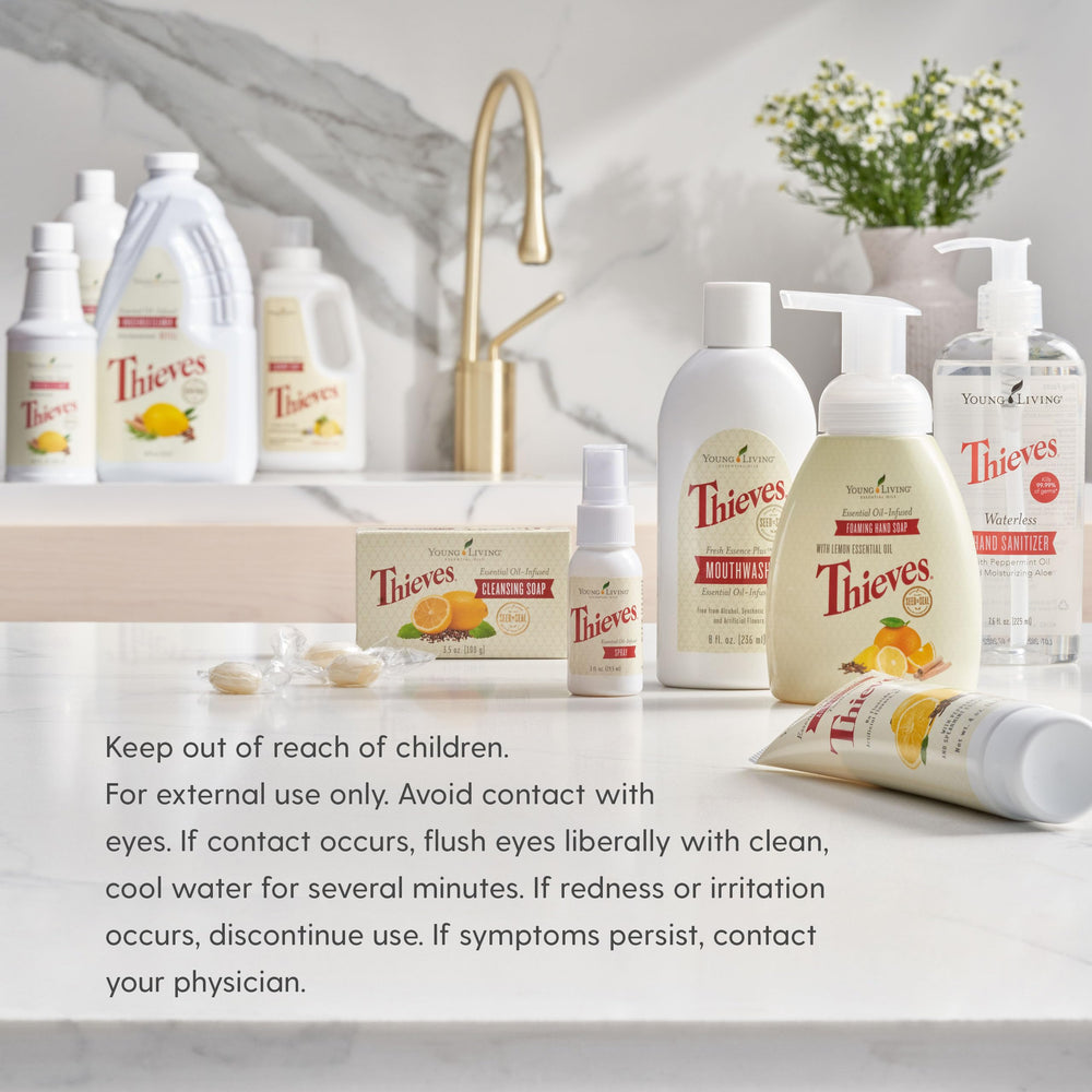 Young Living Thieves hand soap cruelty-free vegan icon signals ethical care