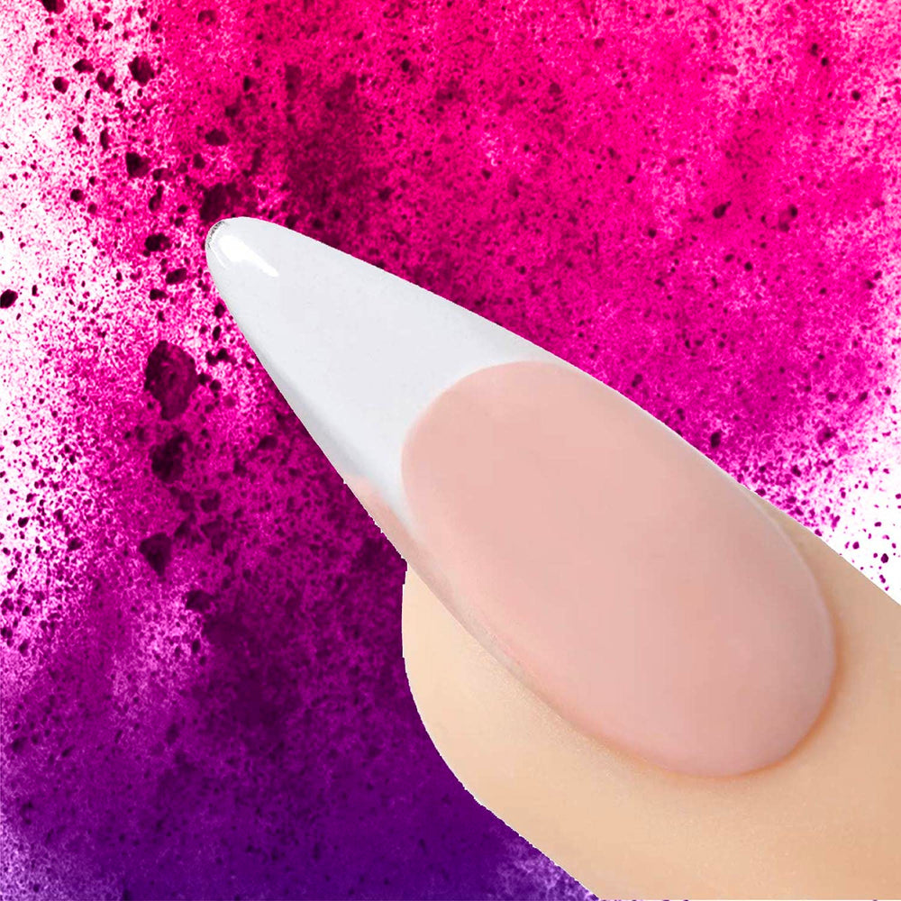 Young Nails Acrylic Core Powder clear bottle dispense highlighting quick 90-second setting for efficient application