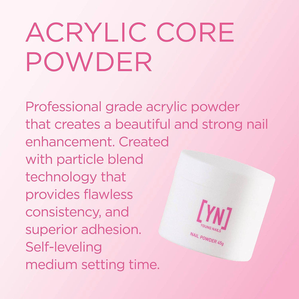 Young Nails Acrylic Core Powder nude swatches demonstrating versatile nail color options and easy blend